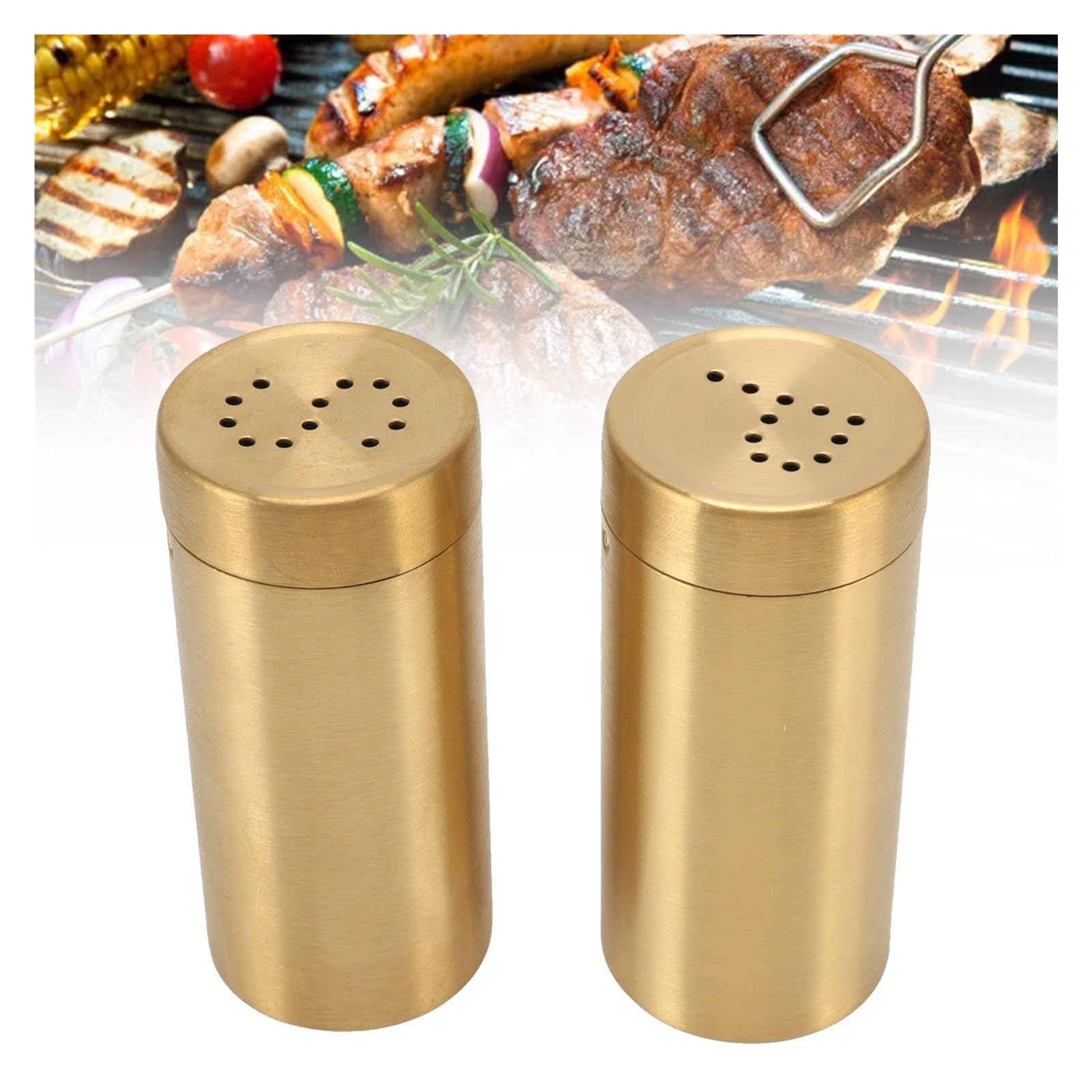 Pulverstreuer 2 Stück goldene Gewürzgläser aus Edelstahl mit offenem Deckel for Gewürze, Salz, Zucker, Pfeffer, Paprika