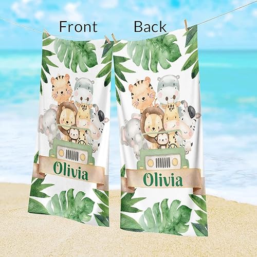 Miniatura 4 de WOWPersonalTailor Personalized Beach Towel with Name for Woman Man Kids Custom Microfiber Quick Dry Towel Blanket 30 x 60 inch Leaves Green Elephant