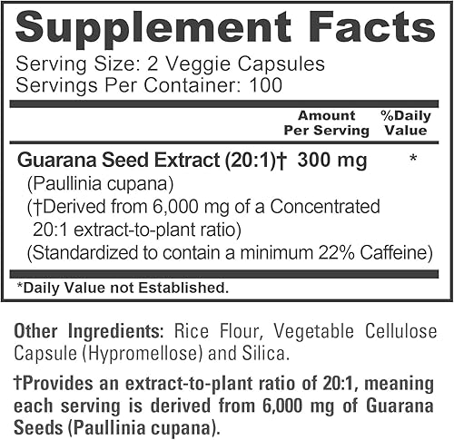 Miniatura 4 de NusaPure Extracto de guaraná 20:1, 300 mg equivalentes a 6,000 mg por cápsulas vegetarianas, 200 unidades (sin OMG, vegano)