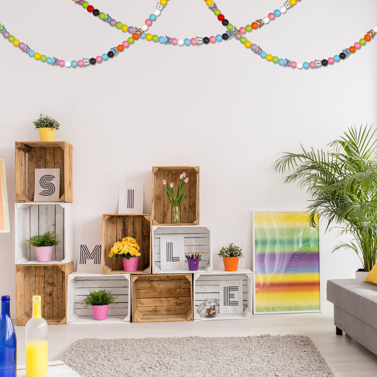 Tradder 200 cuentas de mariposa de madera para manualidades con agujeros, cuentas de madera coloridas pulidas a granel, cuentas redondas impresas para hacer joyas, decoración del hogar
