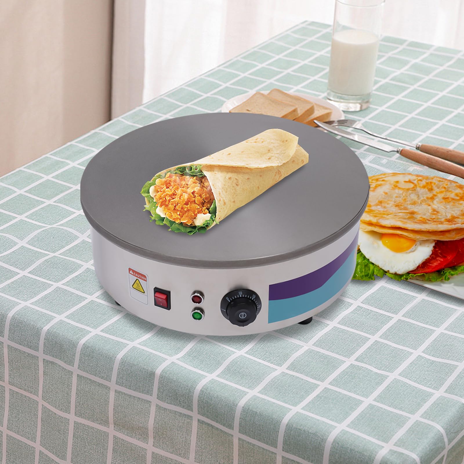 Crêpière électrique à crêpes en acier inoxydable 2800 W 45 cm 220 V professionnel commercial pour crêpes, plaque en acier inoxydable, spatule, distributeur, crêpes, omelettes