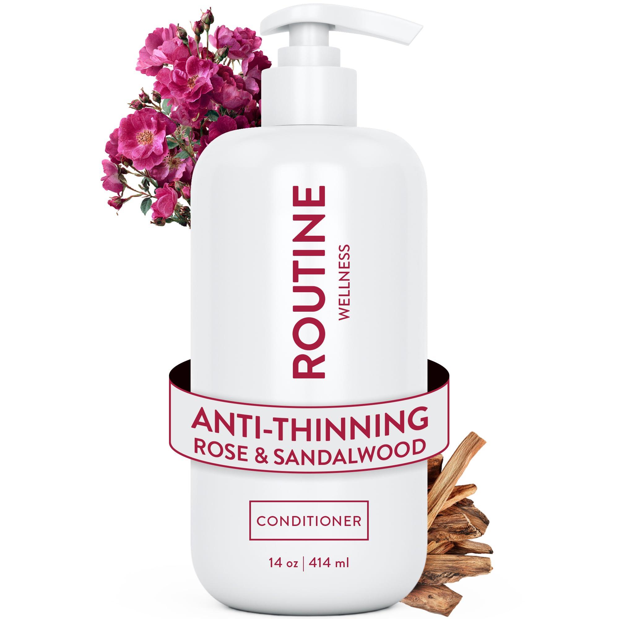 Routine Wellness Anti-Thinning Deep Conditioner for Thinning Hair - DHT Blocker for Hair Loss in Men & Women - Promotes Healthy Hair - Rose & Sandalwood 14oz