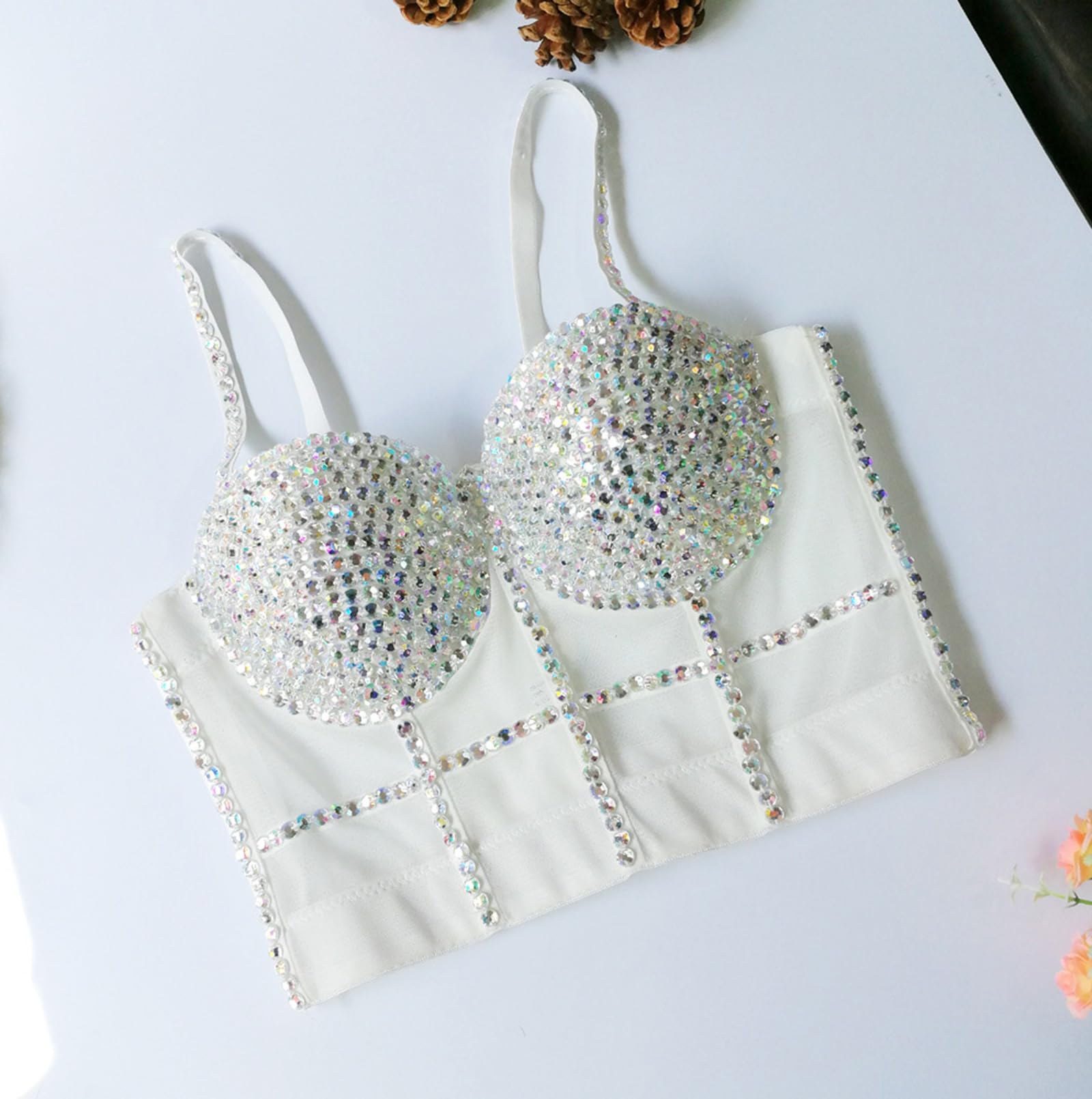 Top Corto Bustier da Donna con Catena In Strass Lucido e Cinturini Staccabili