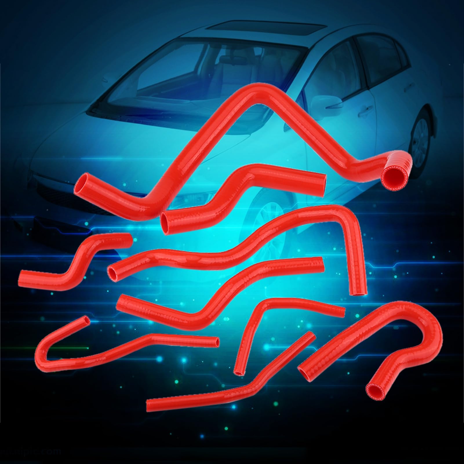 Mangueras de Radiador de Silicona, 9 Piezas Kit de Manguera de Radiador Automático de Silicona Kit de Manguera de Coche Turbo Reemplazo para D15 D16 SOHC EG EK 1992-2000