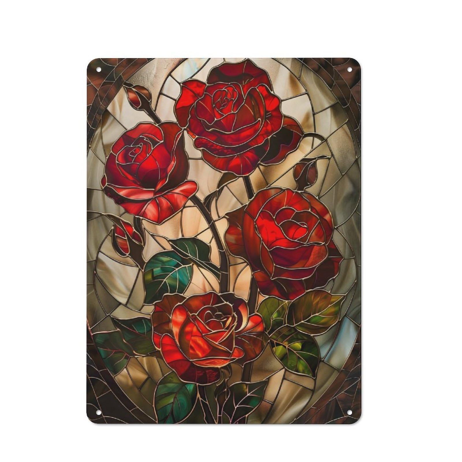 Junmoney Radiant Red Roses Metal Wall Sign 40X30cm, Rustic Decor For Hallway Wall, For Metal Sign Collectors, For Garage And Workshop Walls