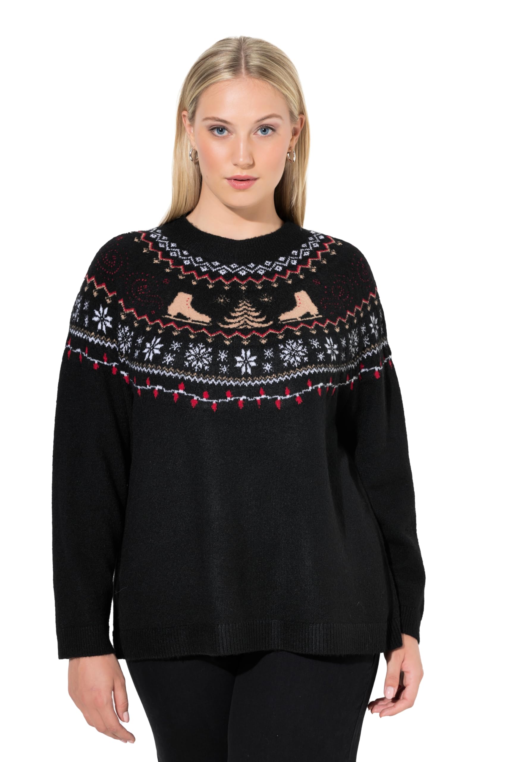 Ulla Popken Damen große Größen Übergrößen Plus Size Weihnachtspullover, Norweger, Stehkragen, Langarm 844913