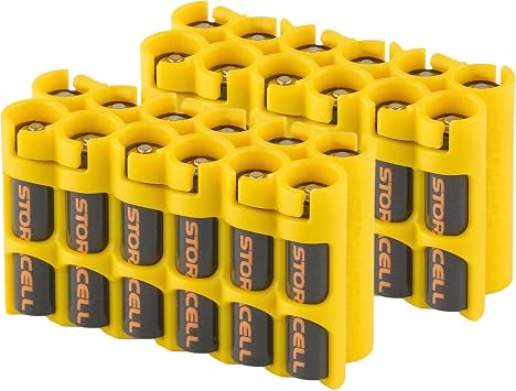 Storacell AAA-12 Battery Storage Caddy and Dispenser Pack of 2, Yellow, Holds 12 AAA Batteries Not Included, Durable & Compact Design, The Original Battery Caddy, Made in The USA