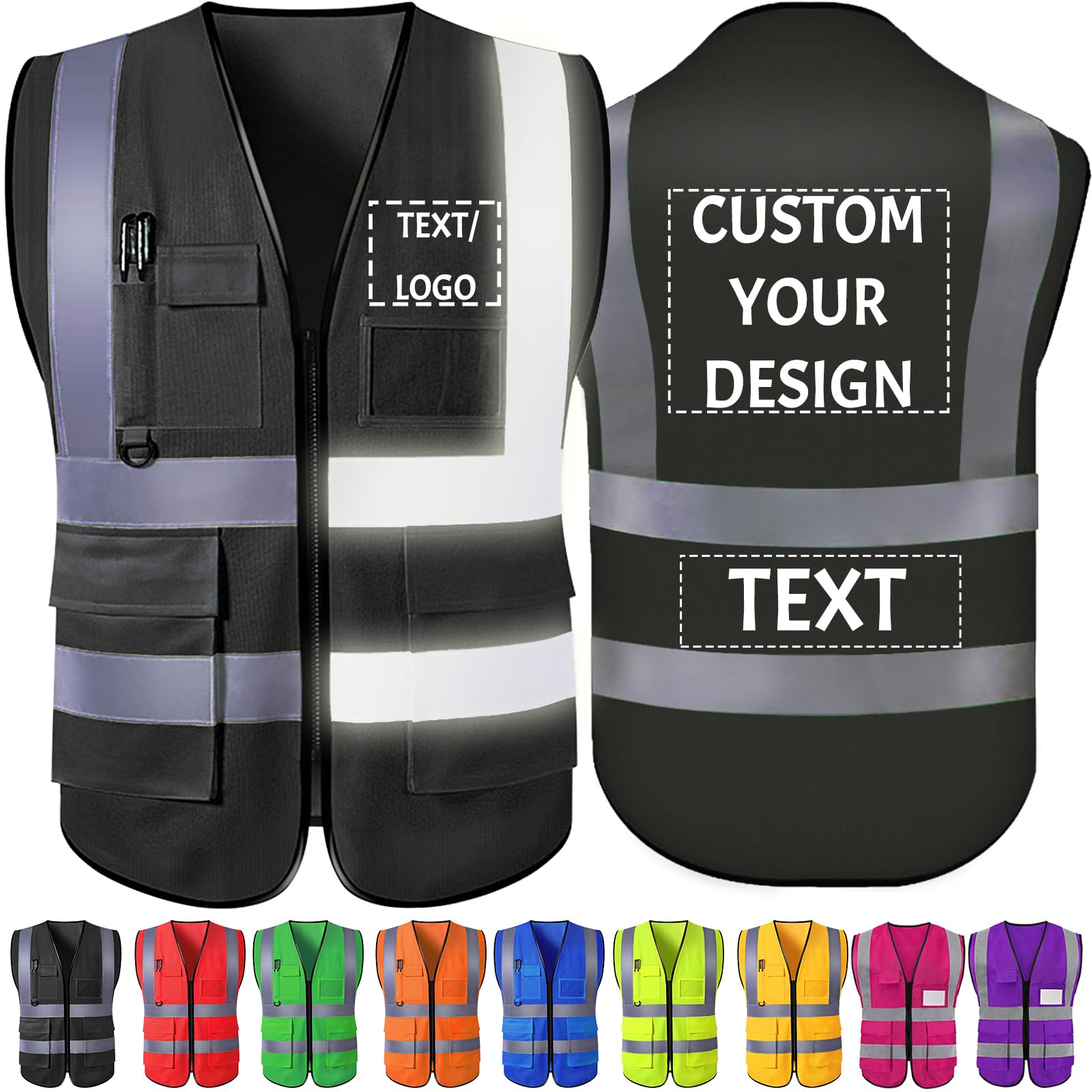 Custom Safety Vest for Men Reflective Protective Workwear with 5 Pockets for Construction Security Outdoor Works