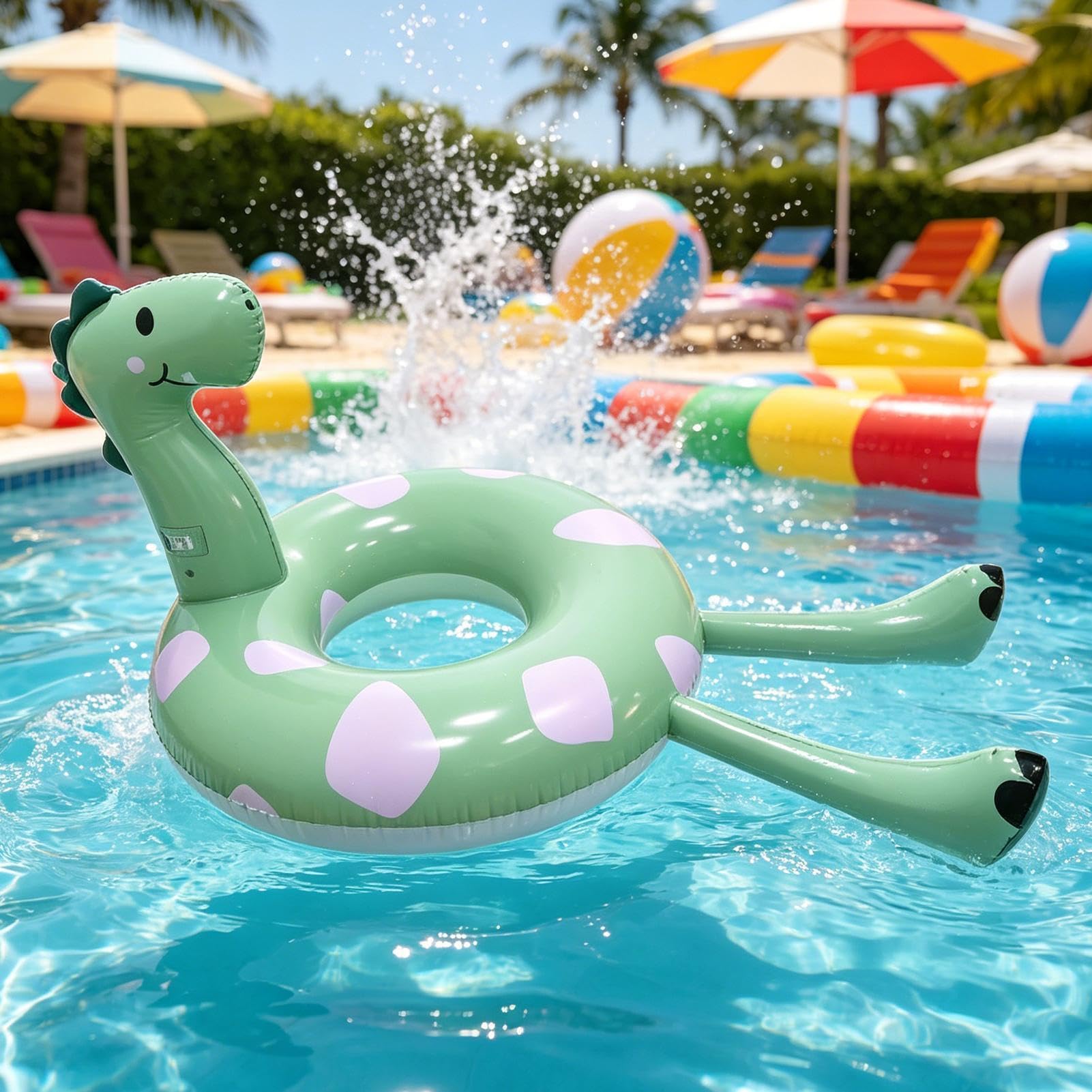Bouée Gonflable Dinosaure Adulte et Enfant, Matelas de Piscine Géant avec Dossier Confortable, Flotteur de Lac et Plage en PVC Durable, Accessoire Idéal pour Fête Aquatique et Été, 160x96x81cm