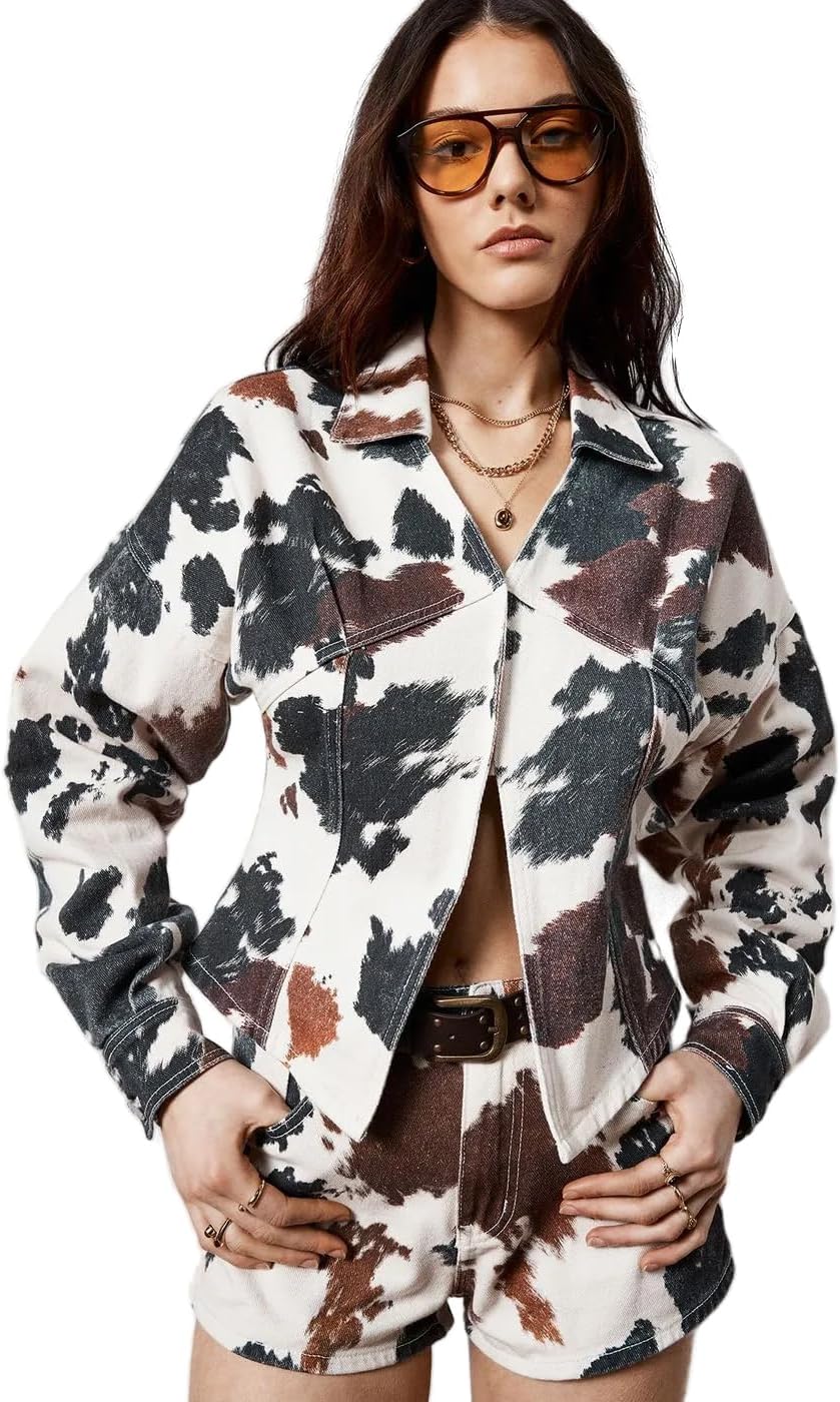 Nasty Gal Women's Cow Print Denim Corset Shirt
