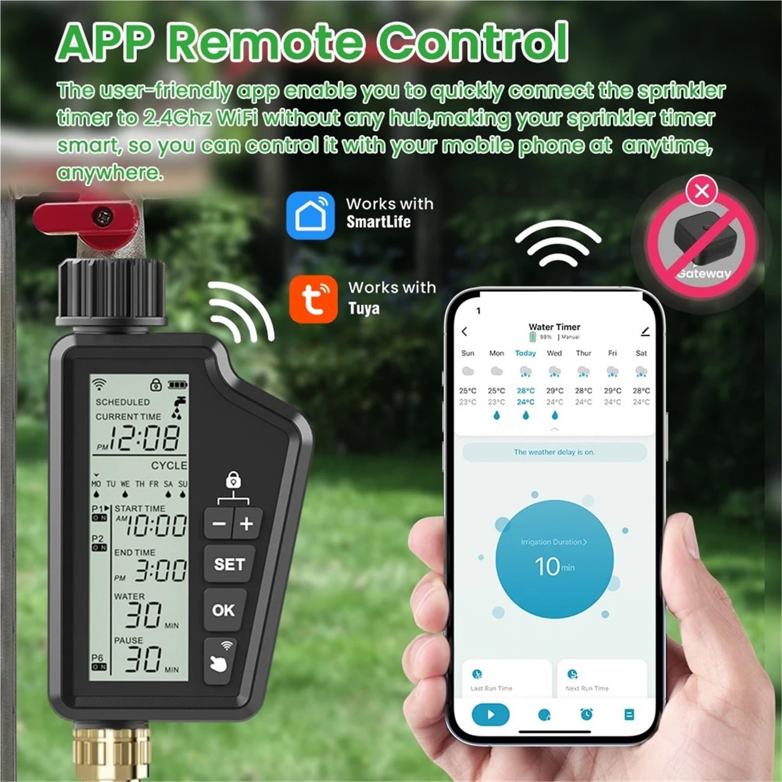 Valvola da giardino intelligente, timer digitale for irrigazione, rubinetto programmabile, tubo flessibile, controller for irrigazione automatica impermeabile