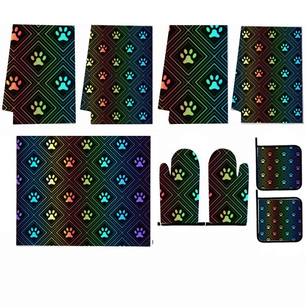 9PCS Colorful Paw Print Cucina Decor e Accessori Set