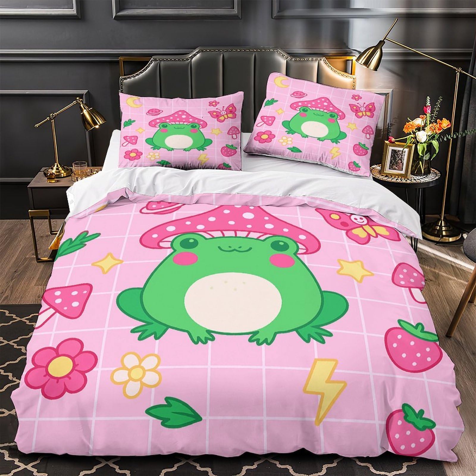 Parure de lit anti-acarien et douce motif grenouille pour protéger la peau des enfants