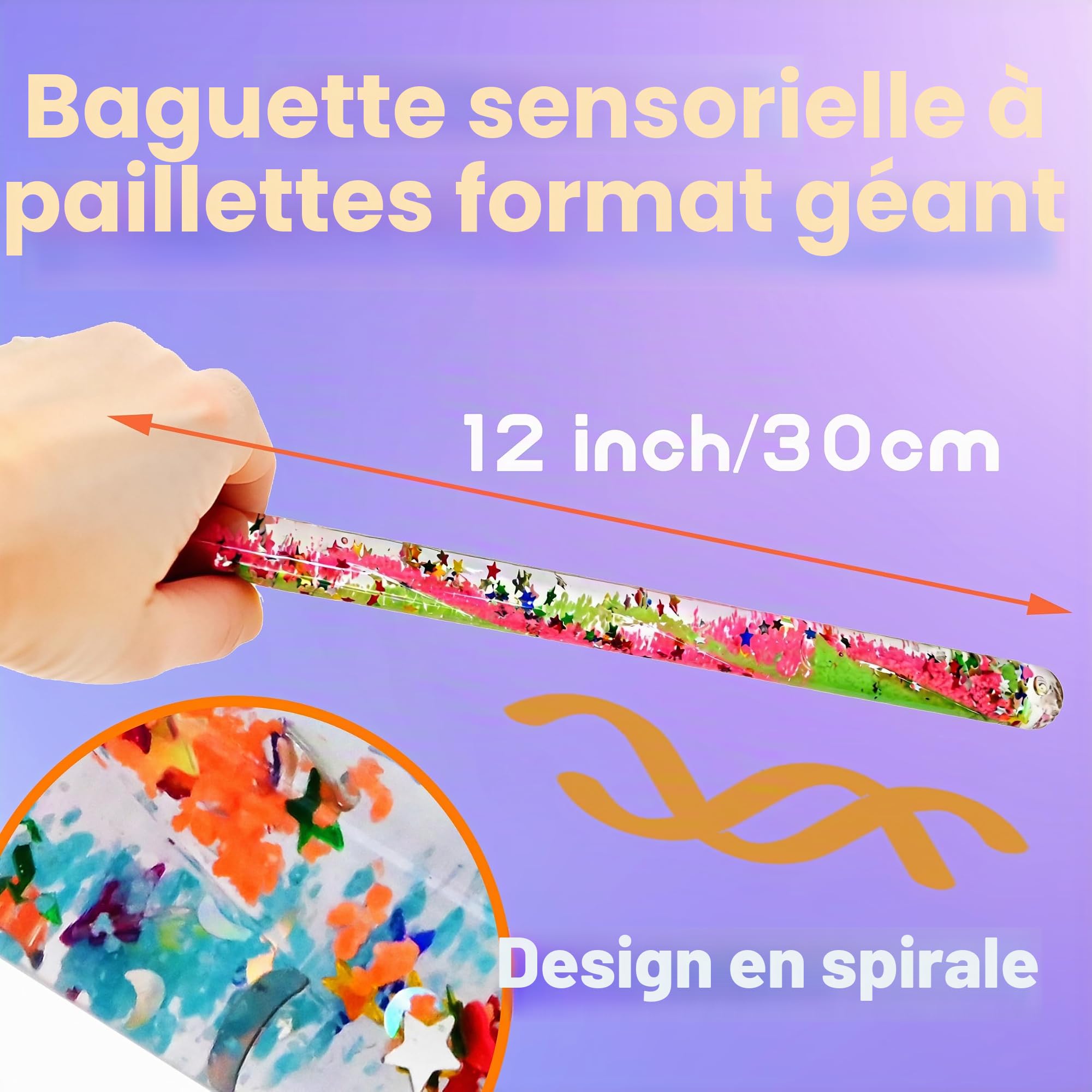 Lot de 4 Baguettes Magiques Géantes à Paillettes en Spirale de 30cm pour Enfants, Jouets Sensoriels Phosphorescents, Baguettes Magiques pour Fêtes sur le Thème des Princesses, Fées et des Sorciers