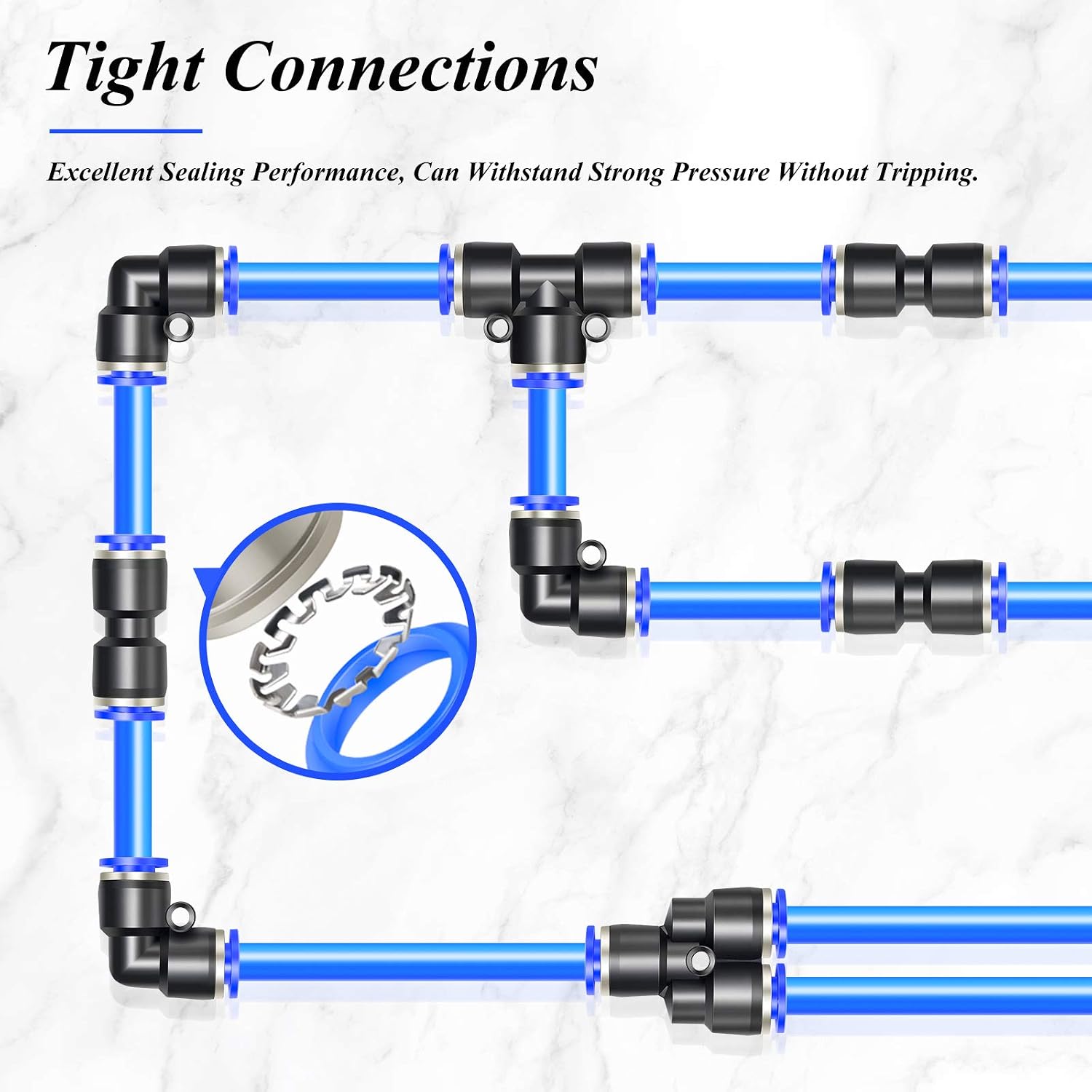 TAILONZ PNEUMATIC Straight Push Connectors Plastic Quick Release Connectors Air Line Fittings for 6 8 10 12 Tube (40 pcs)
