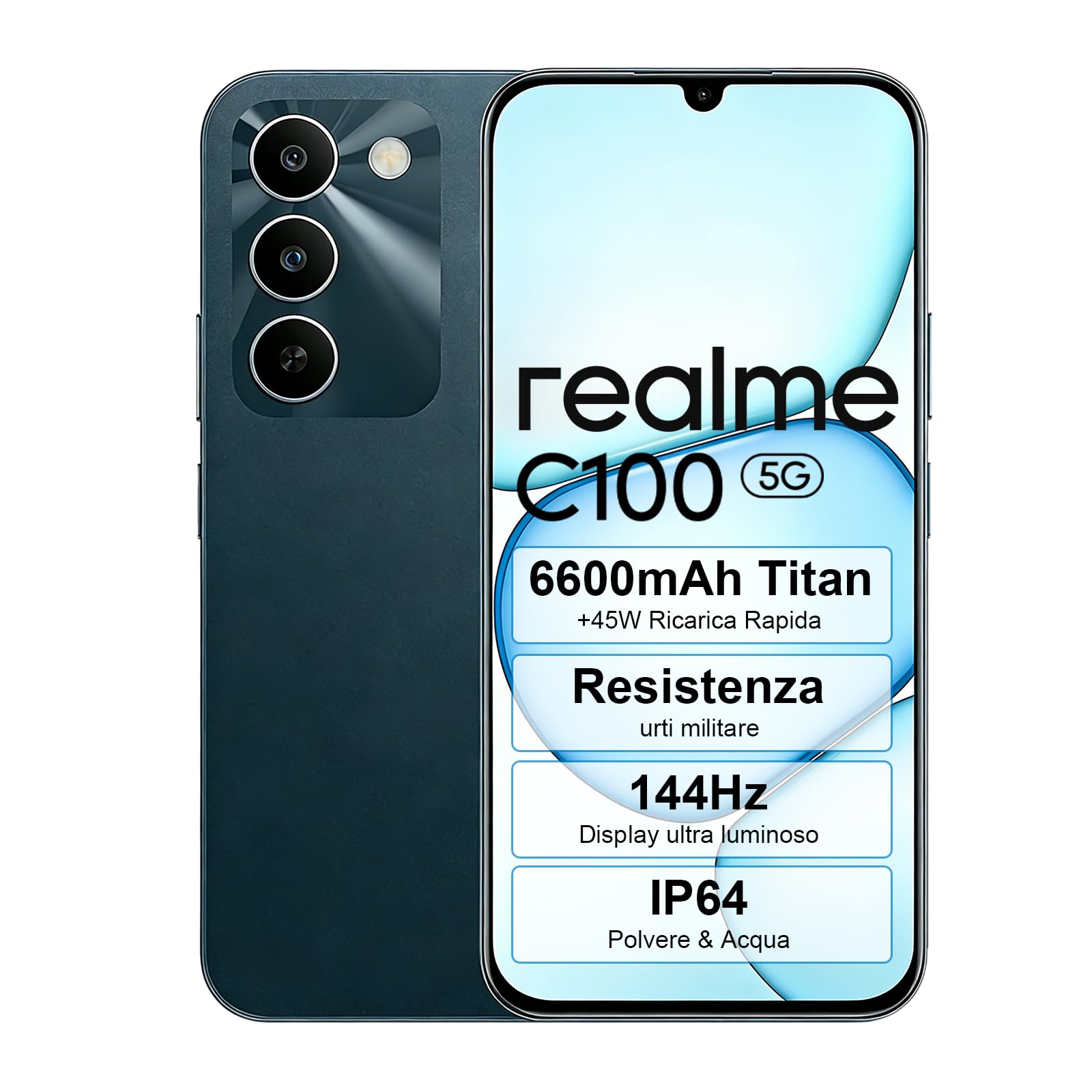 realme C100 5G Smartphone, 4+256GB, Display 6,8" 144Hz,Batteria 6600mAh,Ricarica Rapida 45W, IP64,Resistenza Agli urti Robusta (Green, 256, GB, 4, GB)