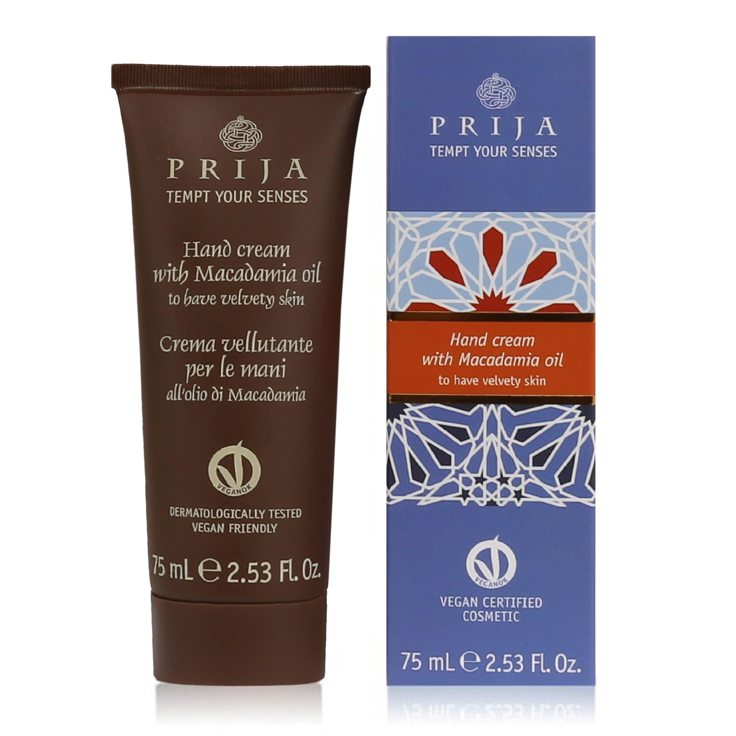 PRIJA Crema mani idratante con olio di macadamia vegano, 75 ml (75 ml)