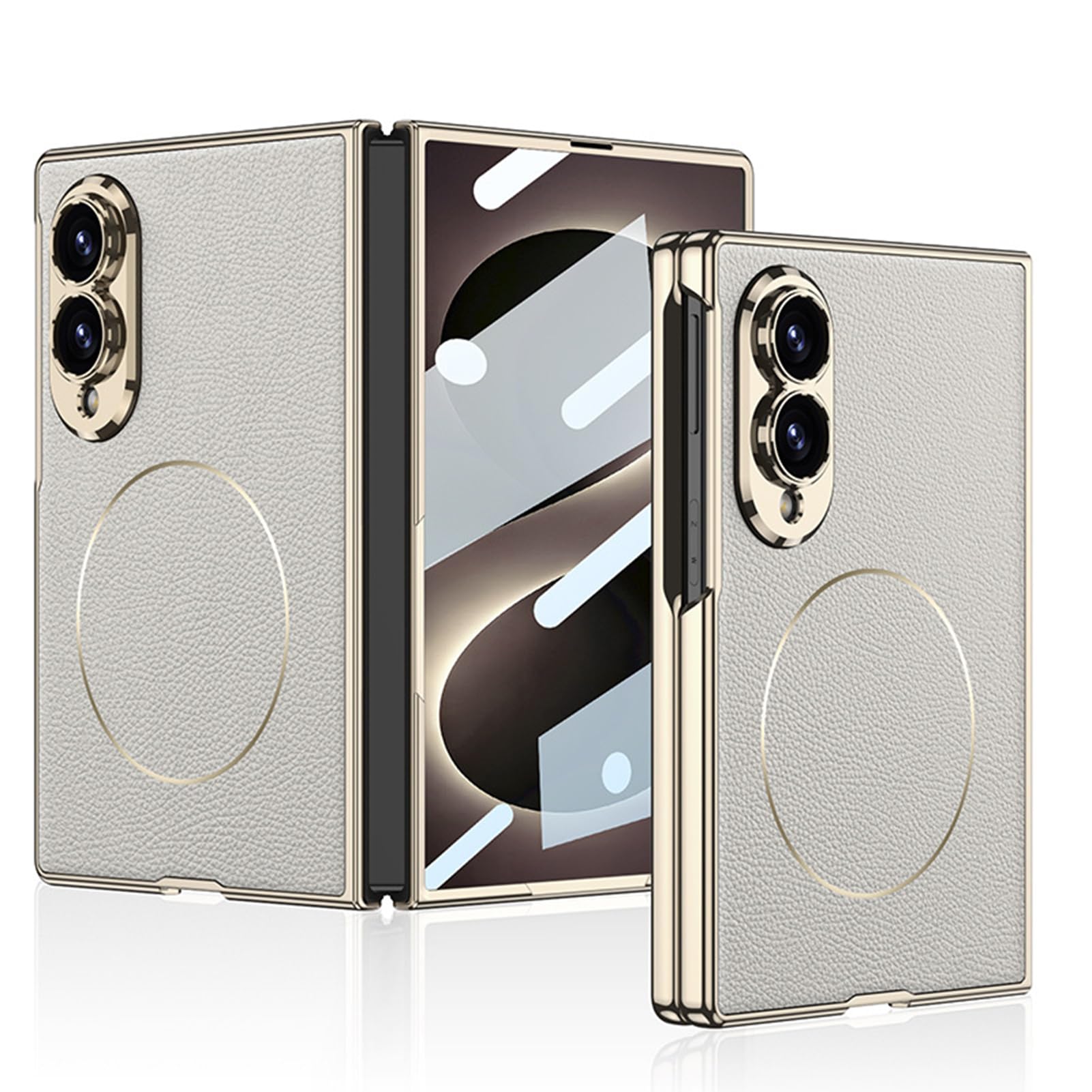 Custodia Magnetica For Samsung Galaxy Z Fold 8, Protezione For Lo Schermo Anteriore, Copertura Sottile, Custodia Di Ricarica Wireless Con Texture Litchi(Silver)