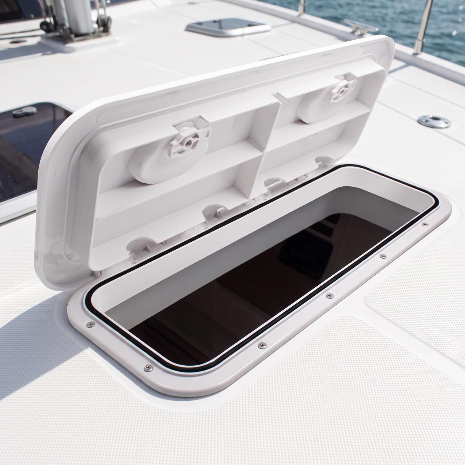 Sportello Botola Nautica Coperchio Ponte Barca Portello Ispezione con Guarnizione in Fibra di Vetro Cornice Preinstallata E Angoli Arrotondati Apertura Rapida Adatto a Sottocoperta | Impermeabile, Rettangolare, Passauomo, per Coperta
