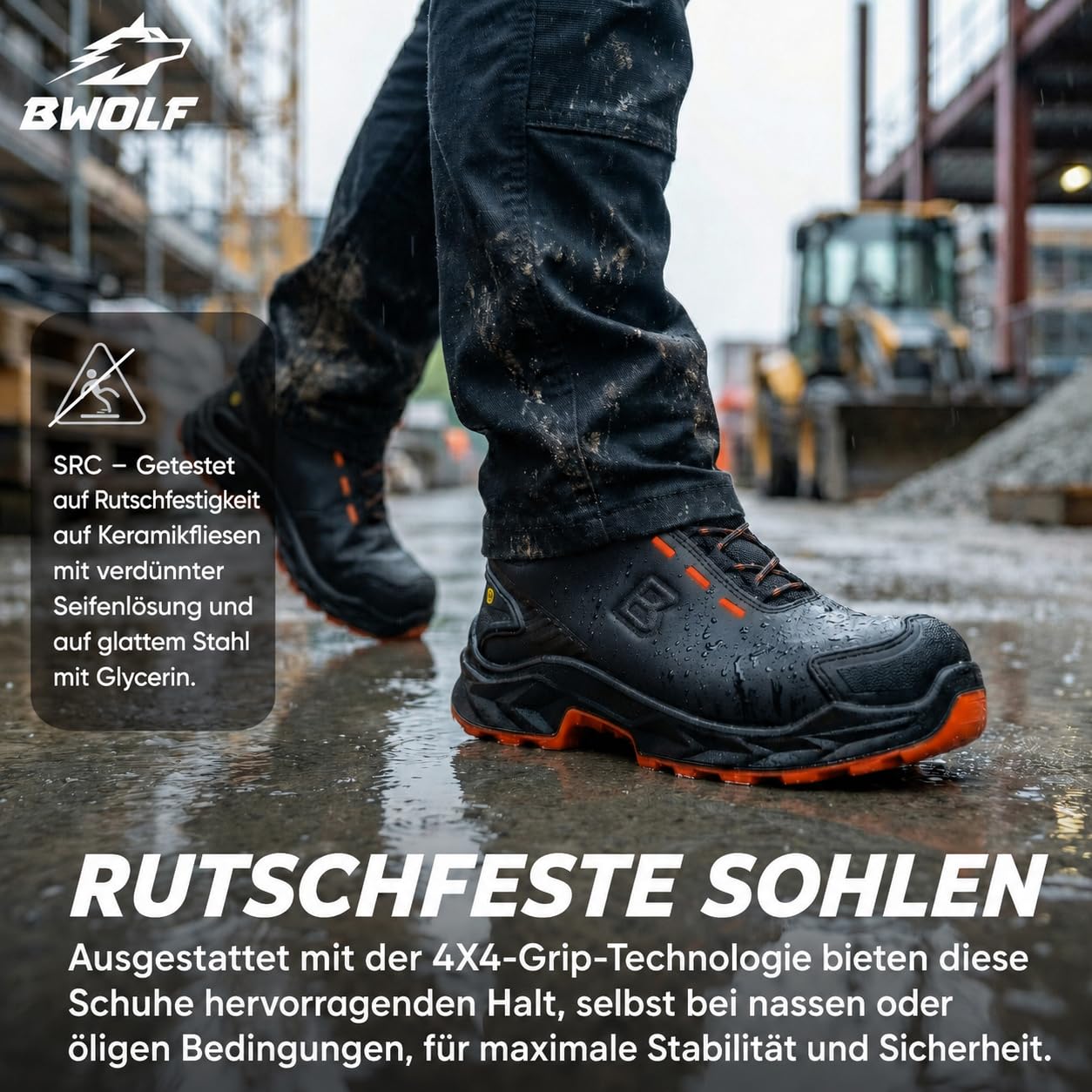 BWOLF Falcon HI S3S Arbeitsschuhe Herren – Schwarzes Glattleder, Aluminiumkappe, Kevlar-Zwischensohle, ESD-Schutz