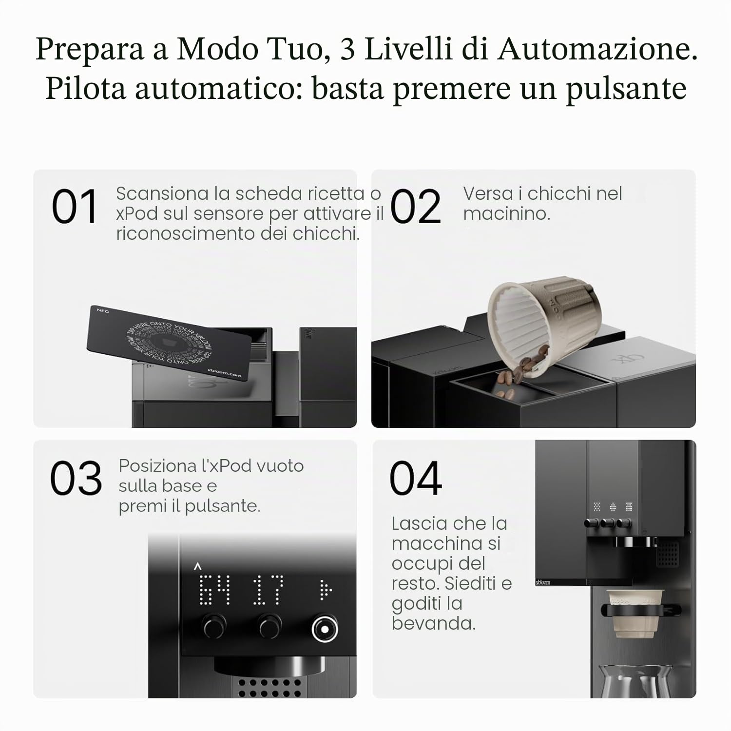 xBloom Studio – Macchina Caffè Premium 3 in 1 con Macinatore, Bilancia Integrata e 3 Livelli di Automazione – Macchina Caffè Automatica a Goccia Midnight Black 220-240V
