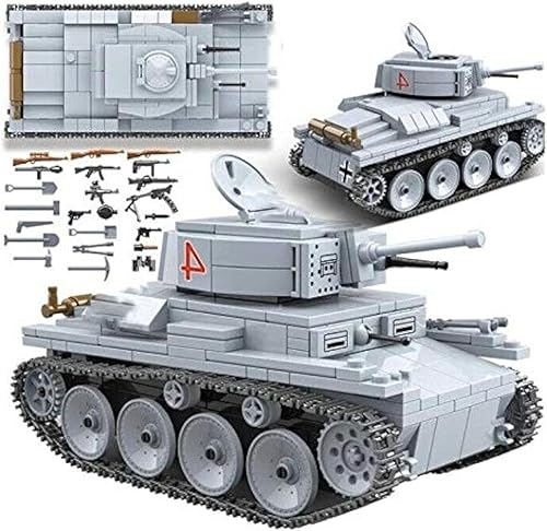 General Jim's WW2 Lt-38 Panzer Tank Building Set – Modelo Panzerkampfwagen 38(t) del ejército alemán, peldaños móviles, accesorios realistas,