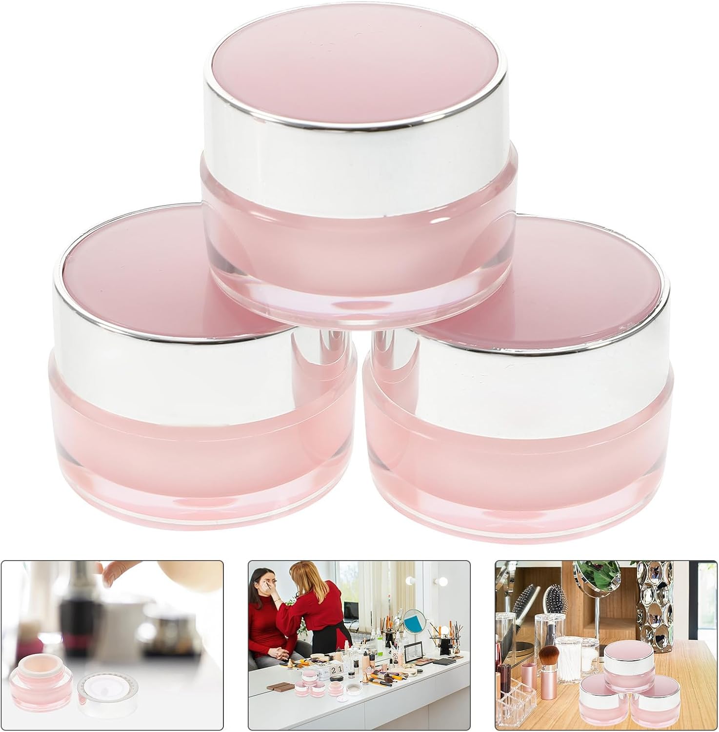 4pcs Pink 5G round Acrylic Airless Lotion Jar for Travel Samples