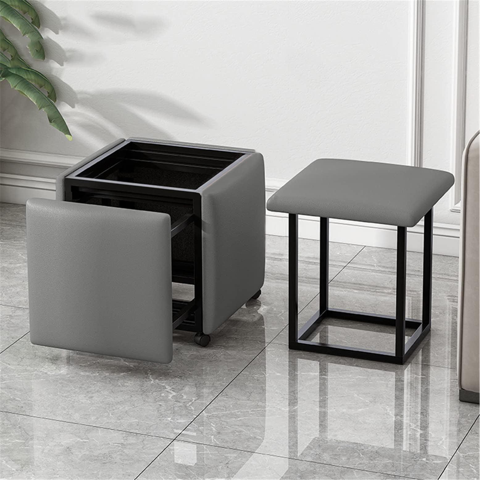 Pouf tabouret avec roulettes canapés cube 5 en 1 pliable