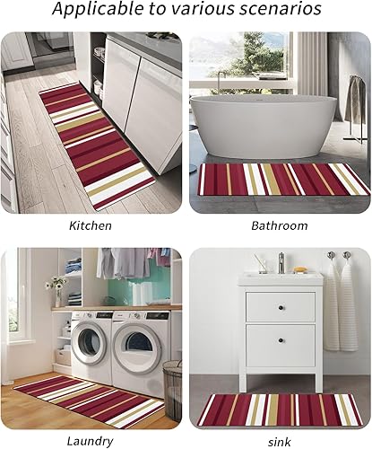 Miniatura 6 de Tapete de baño con rayas rojas y amarillas, antideslizante, de secado rápido y absorbente, tierra de diatomeas, fregadero, dormitorio, cocina,