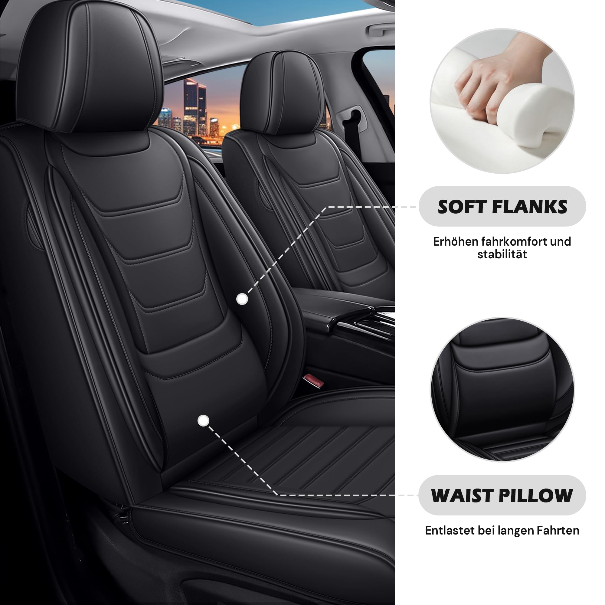 Für 99% Hyundai-Modelle sitzbezüge | Autositzbezüge Komplett Set Universal in Premium-Optik | Auto Sitzbezüge Airbag Geeignet | Wasserdicht Sitzbezug Einfach zu montieren (Vollsatz, Schwarz)