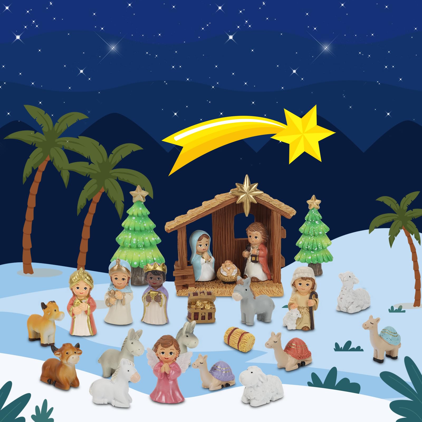 Kit de crèche de Noël en résine avec figurines - Crèche traditionnelle - Statue - Crèche de Noël - Jésus - Kit de décoration