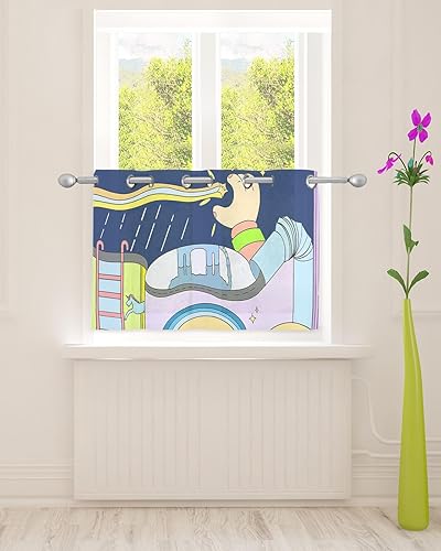 Abstract Art Sheer Curtains 24 Inch Length Light Filtering Curtain Panel for Windows, Hand Paint Colorful Lines and Patterns Grommet Semi Sheer