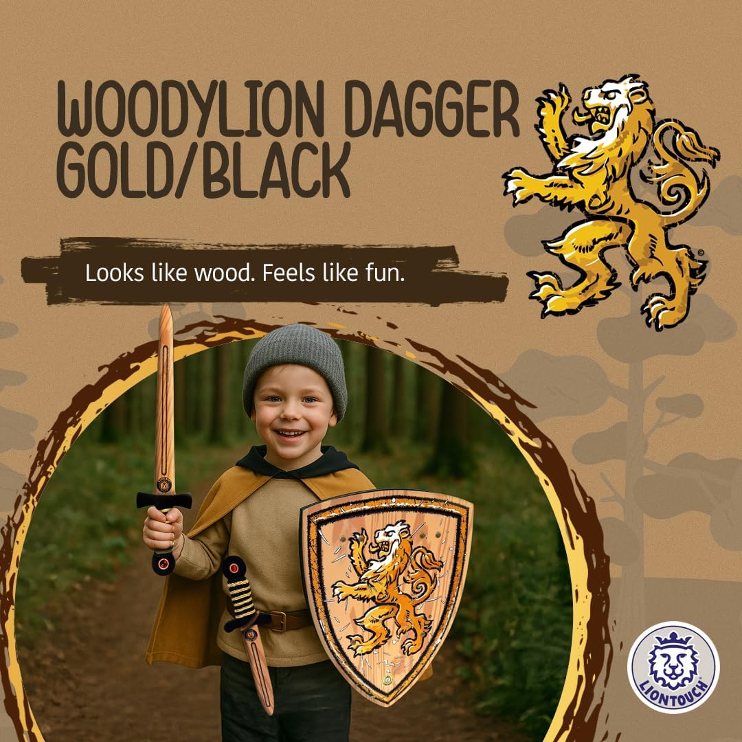 Liontouch - WoodyLion Foam Sword, Gold/Black - Small Size, Age 3-6 | Woodlike Toy Dagger with Gemstone for Toddler Boys & Girls | Safe Weapon Accessory for Pretend Play, Dress Up & Costumes - Image 2