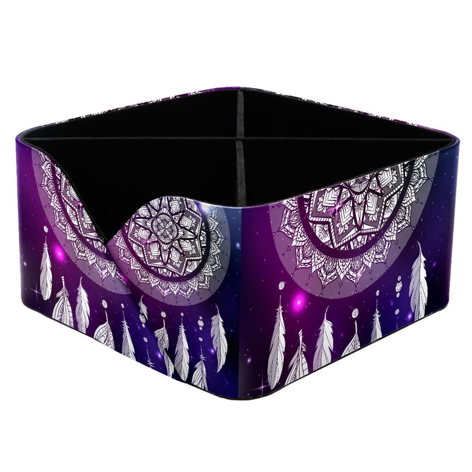 KengjuTesu Boho Dreamcatcher Desktop Organizer Pen Holder, Rectangular Pencil Cup for Office, Study and Makeup Stations