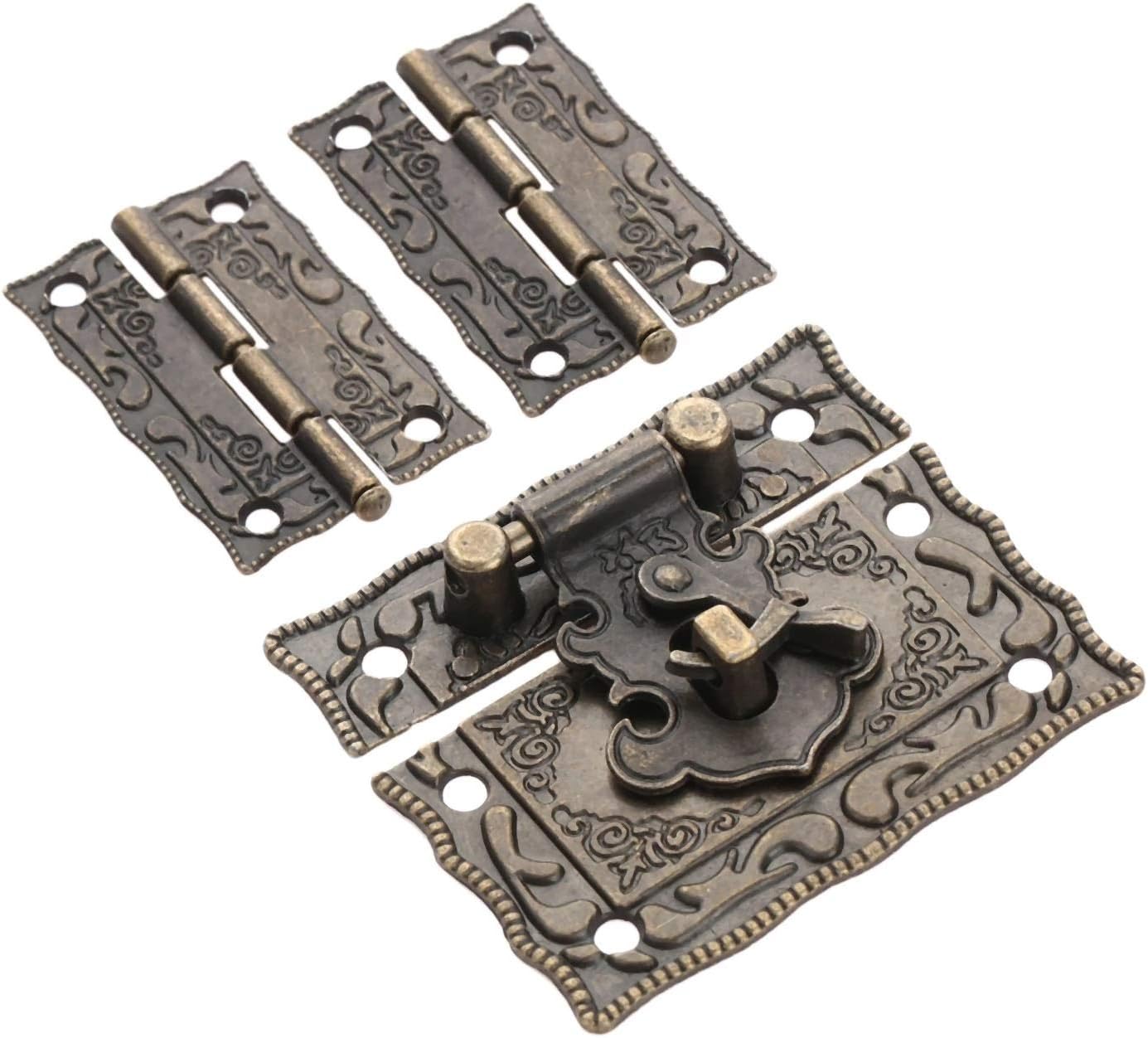 アンティークブロンズ南京錠ロックジュエリーウッドボックスラッチハスプクラスプ+ 2ピーススーツケースキャビネットヒンジヴィンテージ家