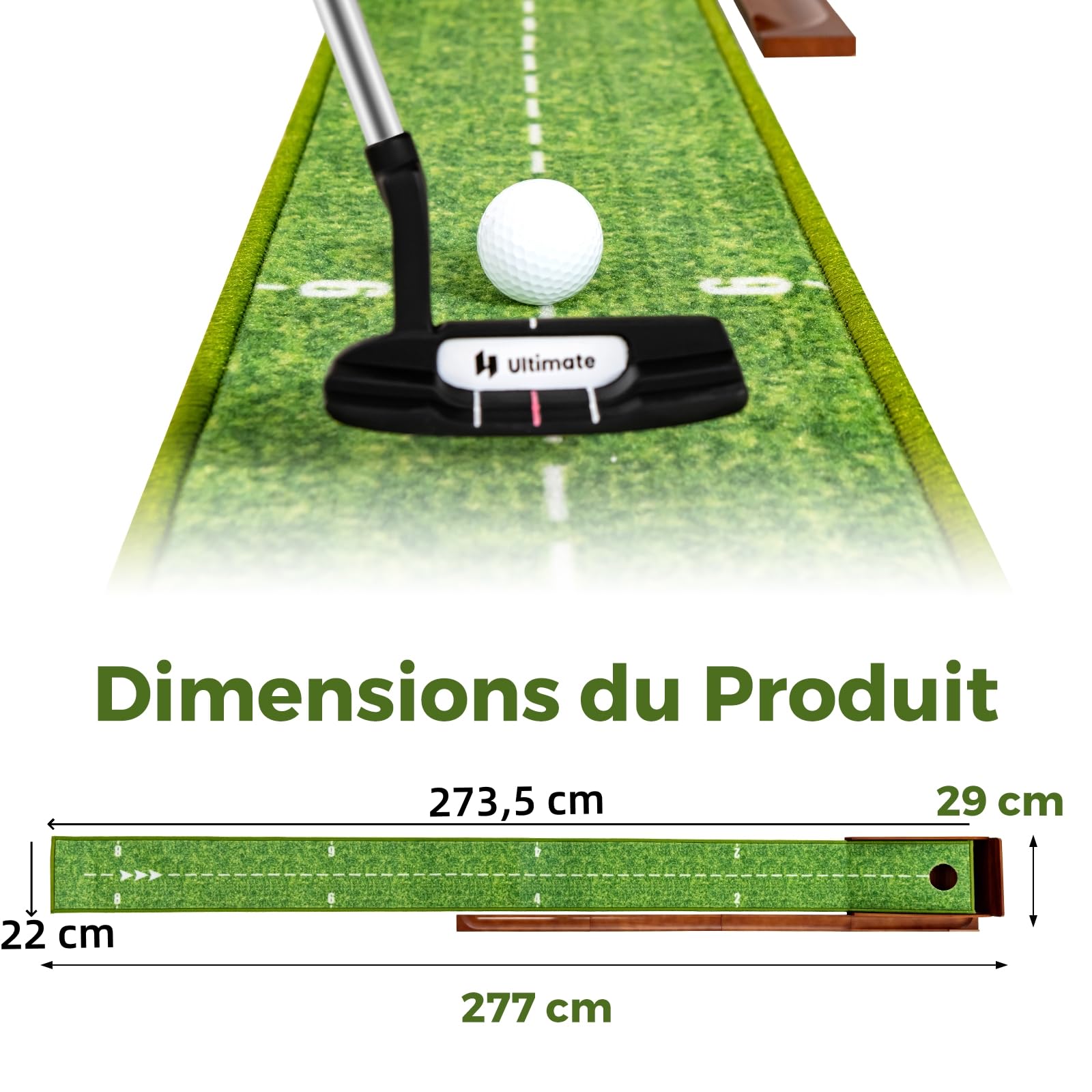 GYMAX Tapis d'Entraînement de Golf avec Retour de Balle Automatique, Tapis de Putting de Golf, Lignes d'Alignement & Marques d'Échelle, 3 Balles de Golf
