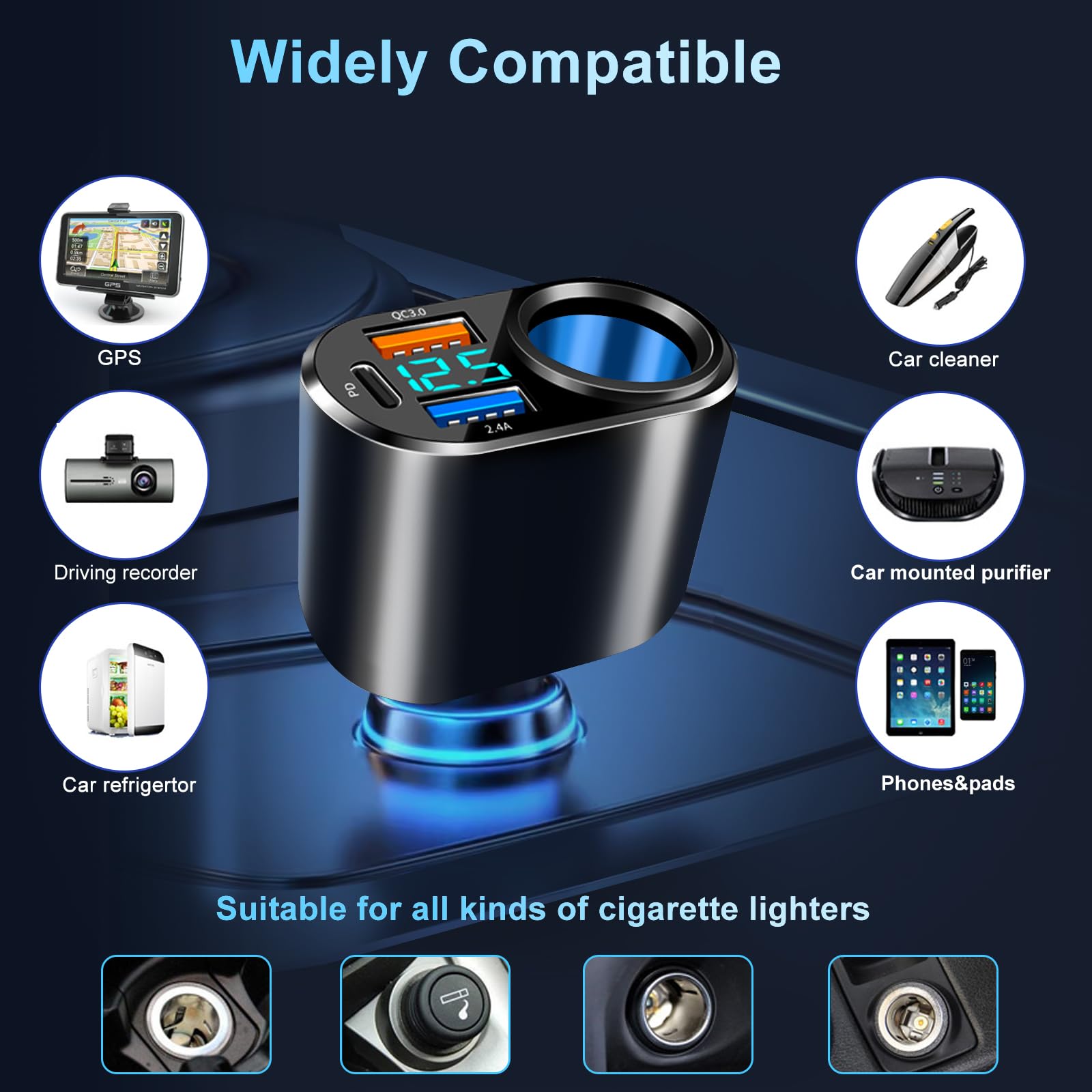 Caricabatteria da auto USB C da 152 W, adattatore per accendisigari multi USB, compatibile con iPhone15/14/13/12/11 Pro Max
