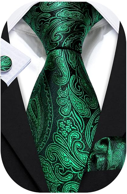 Barry.Wang Man Tie Set Pocket Square Cufflinks for Men Set Designer Ties Paisley