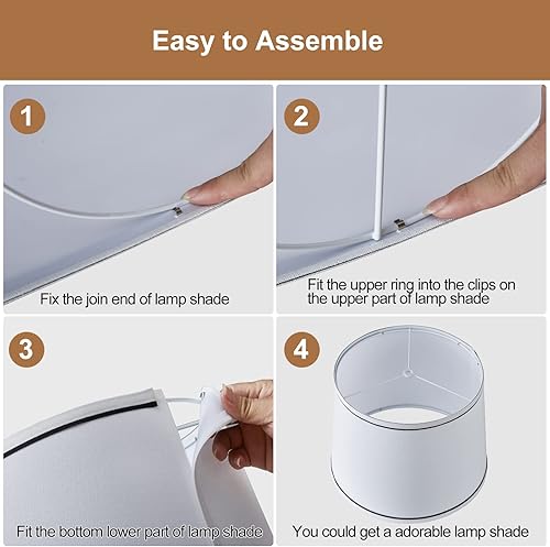 Vista 8 de White Bedside Lamp Shades Set of 2 Replacement, Fabric Lampshades for Table Lamps Floor Lamps, Medium Lampshades 13" Top x 11" Bottom x 10" High