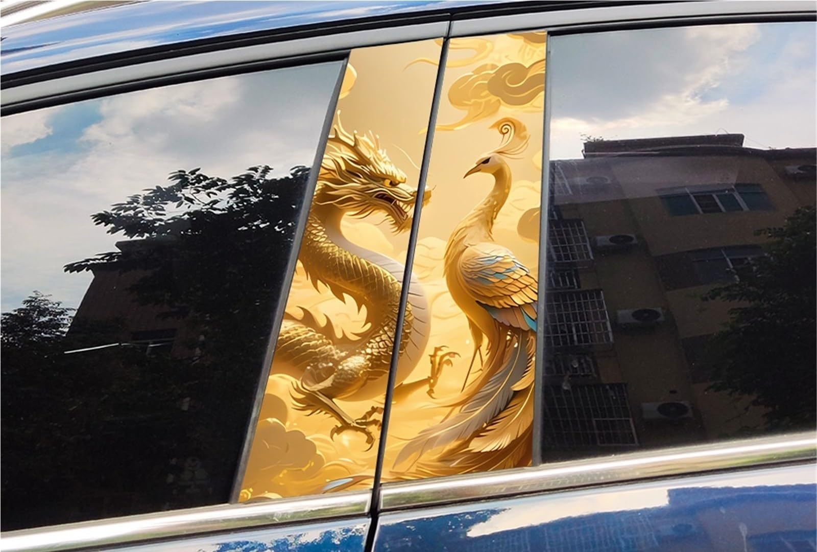 Dragon and Phoenix Car Stickers Waterproof Auto B Pillar Decals Accessorie
