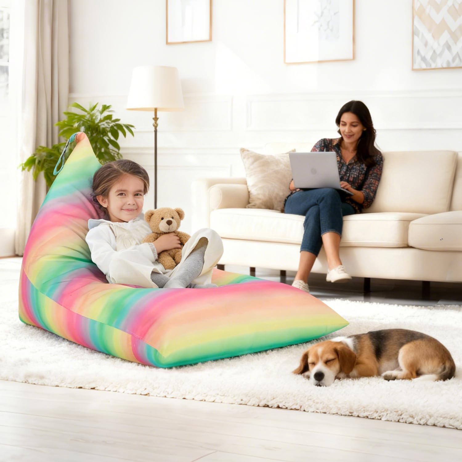 Housse de Pouf de Rangement pour Animaux en Peluche Uniquement pour Enfants et Adultes, Pouf Extra Large sans Rembourrage, Support et Organisateur de Jouets en Peluche - Toile de qualité