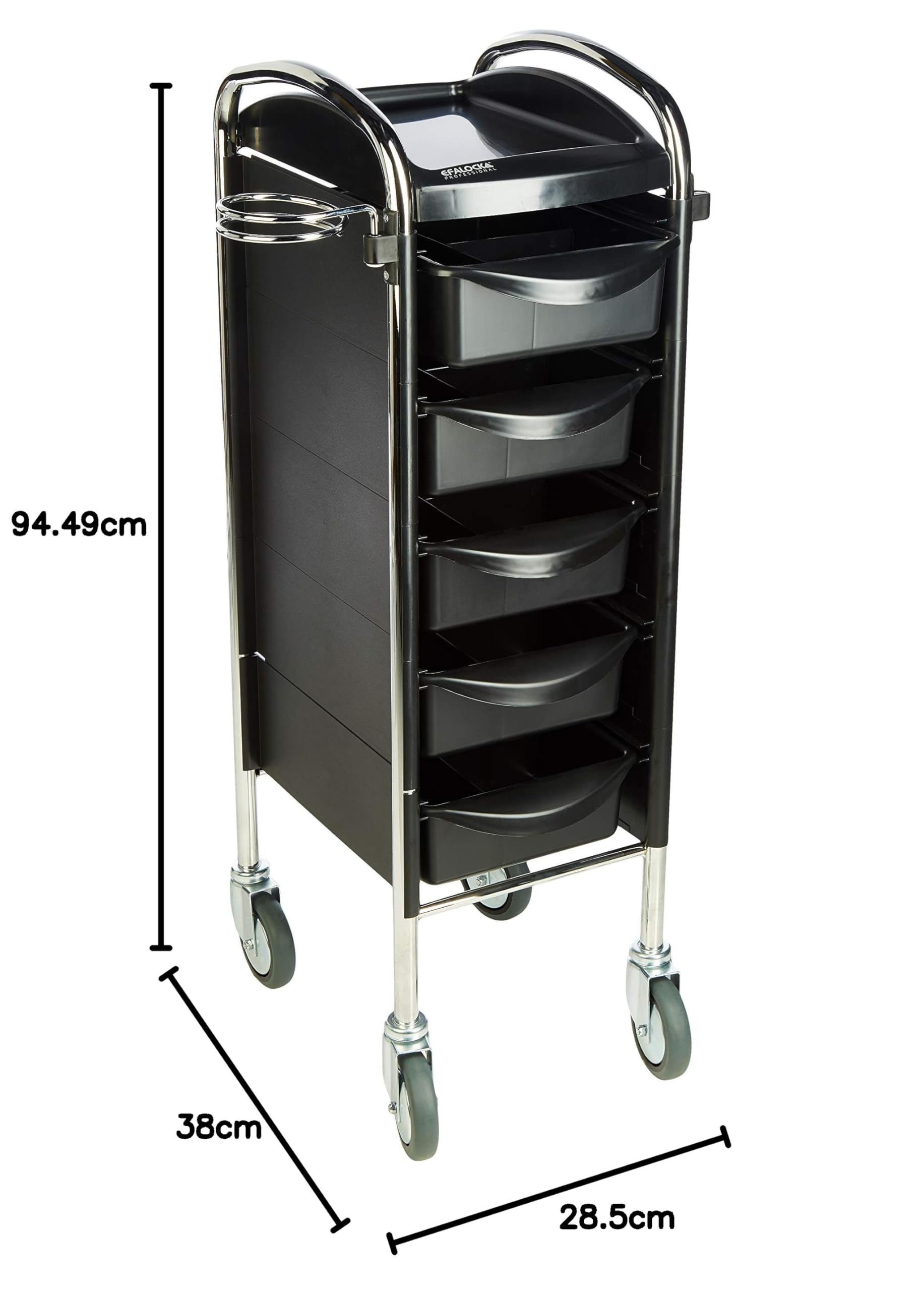 Piccolo Original 6002 Friseur Arbeitswagen Salon Trolly Rollwagen Stapelboy 5 Schubladen Schwarz