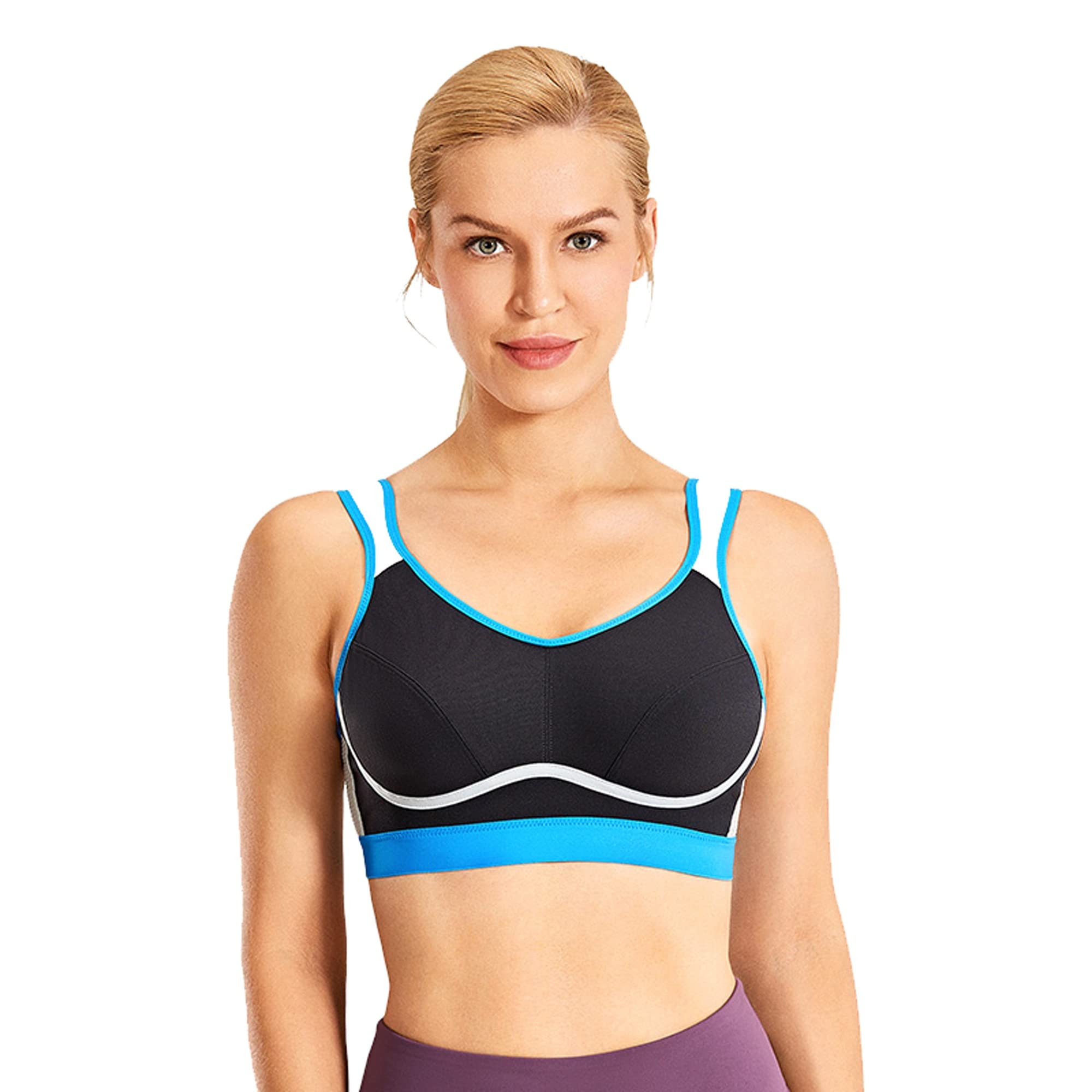 WENJUN Soutien-gorge de sport à haut impact pour femme - Soutien-gorge de soutien sans fil en maille - Pour yoga, course à pied, entraînement, fitness - Couleur : noir - Taille : 85 g