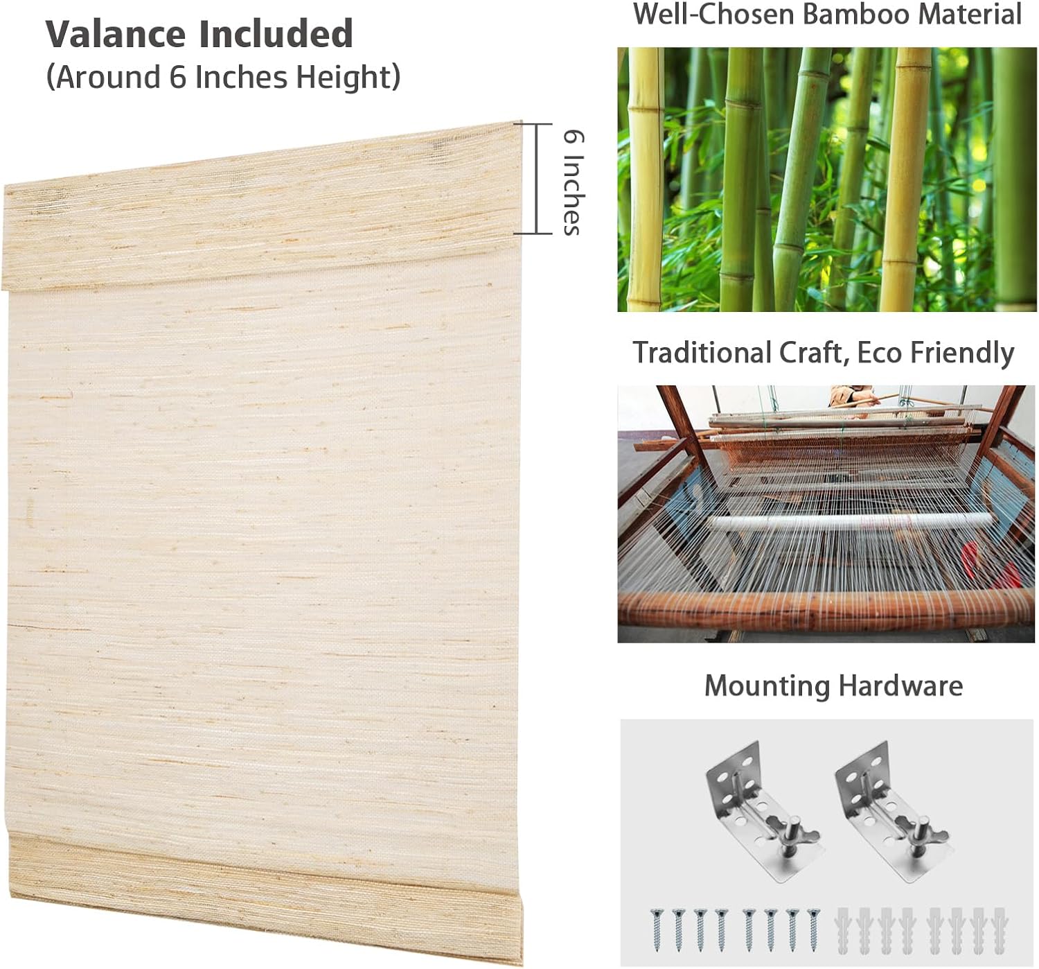 Artdix Bamboo Roman Shades, Natural Cordless Custom Blackout Room Darkening Woven Wood Shades, Natural Bamboo Window Shades for Indoor Windows