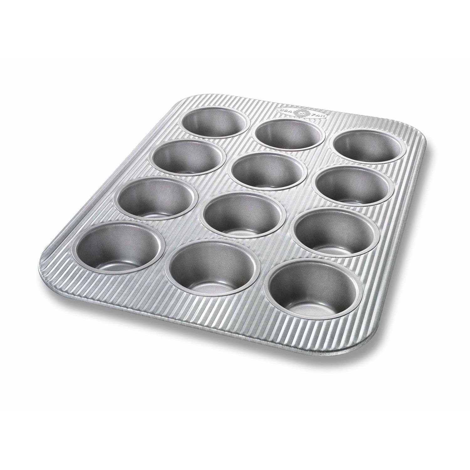 USA Pan Bakeware Nonstick Cupcake and Muffin Pan with LId, 12 Cup, WHITE