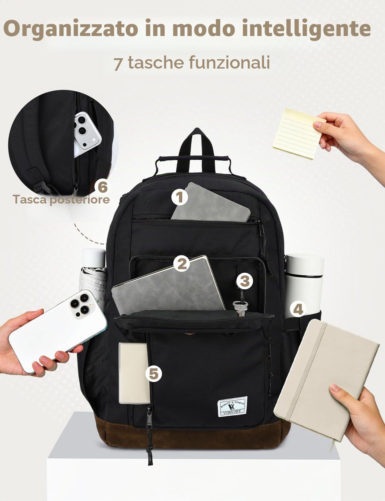 VX VONXURY Zaino Uomo, Leggero Zaino Scuola per Donna, Casual Zaino da Viaggio Resistente all'acqua per Adolescenti Università Lavoro