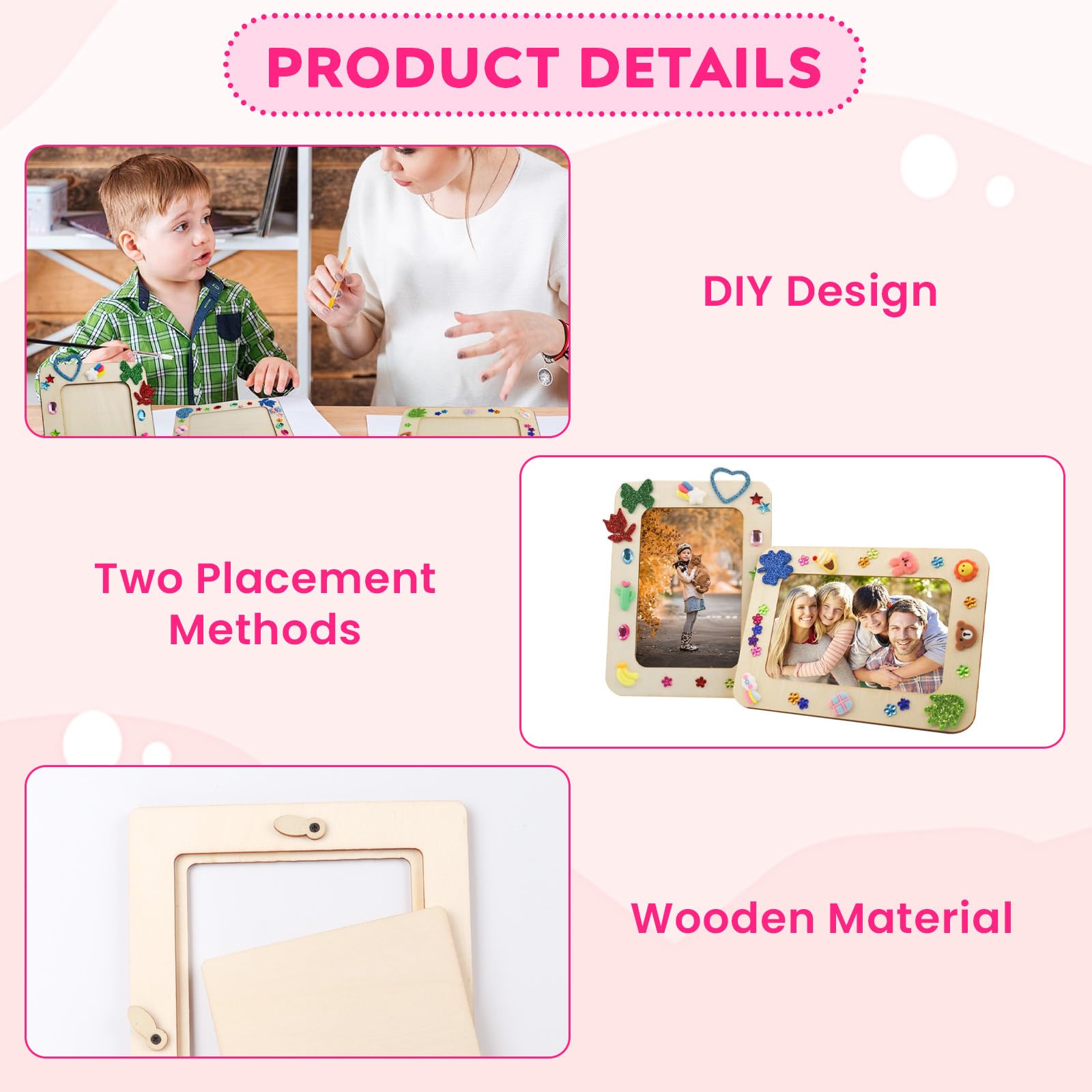 6er Set Bilderrahmen Aus Holz Mit Glitzersteinen - DIY Bastelset Für Kinder