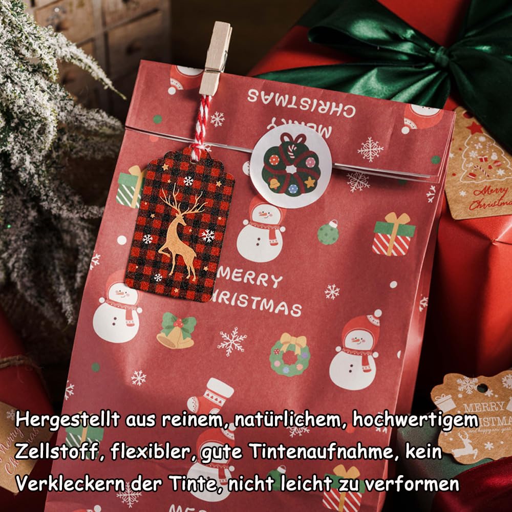 Biglietti Adesivi Natale 60 Biglietti Adesivi Di Buon Natale - Etichette Natalizie Per Regali, Chiudipacco Festivi Biglietti Chiudipacco