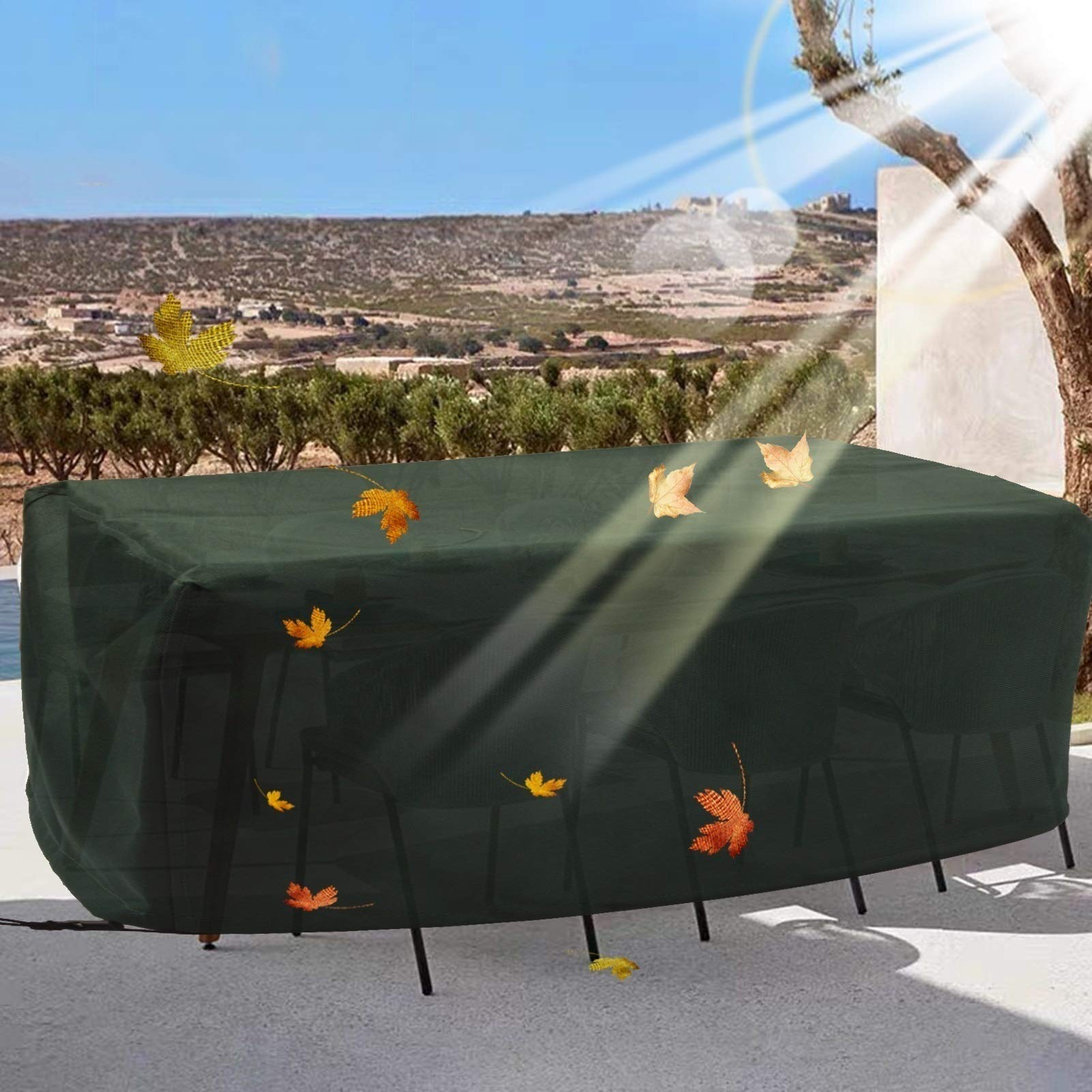 Fundas de muebles de ratán, fundas de muebles de jardín, fundas de mesa al aire libre, tela Oxford impermeable a prueba de polvo, lona de cubo para silla y sofá (verde, tamaño: 200 x 160 x 70 cm)