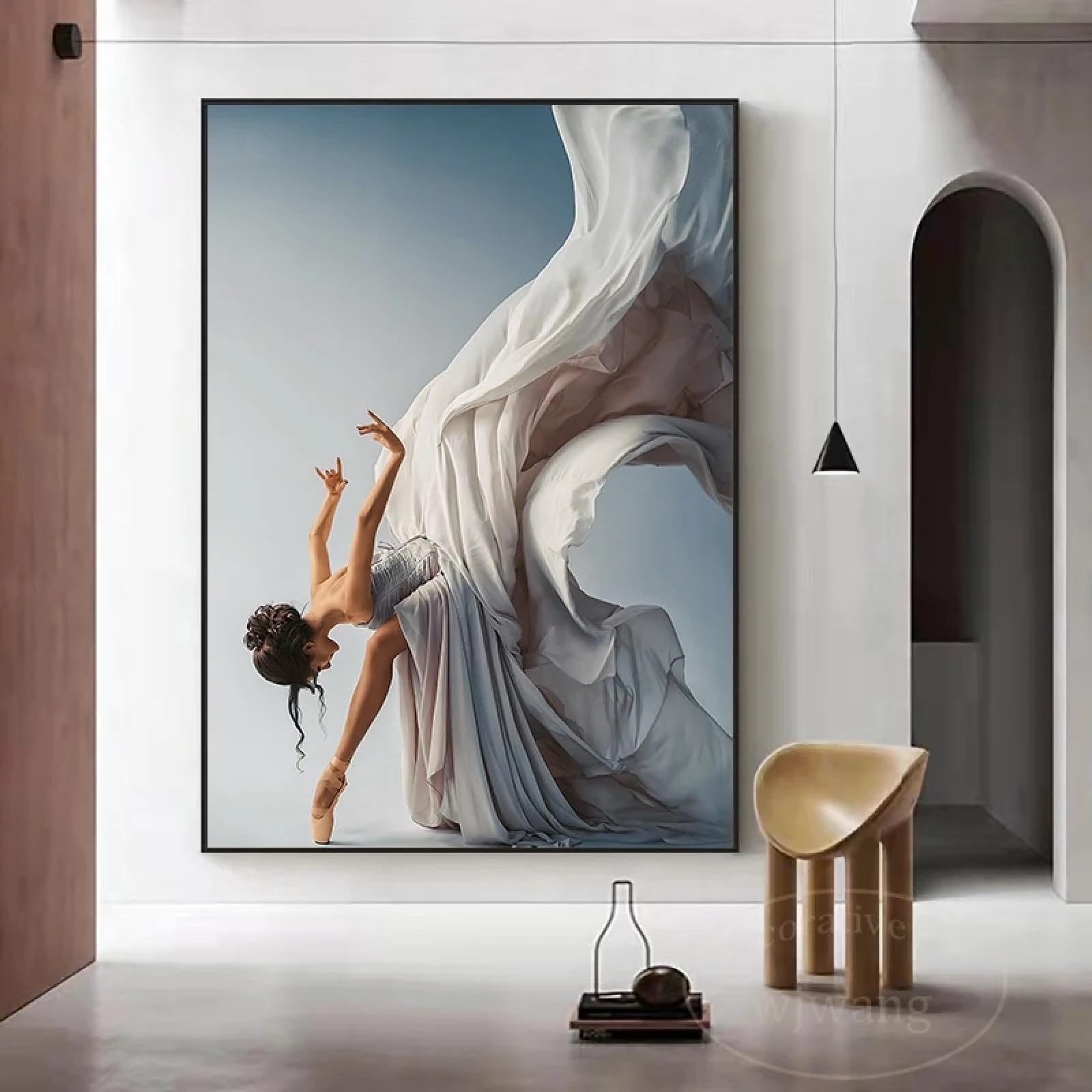 JACBON Modern Wall Decor Art Ballet Girl Fashion Dance Canvas Art Painting Poster Prints Wall Pictures for Living Room Home Decor 65x120cm（26x47inch InternalFrame